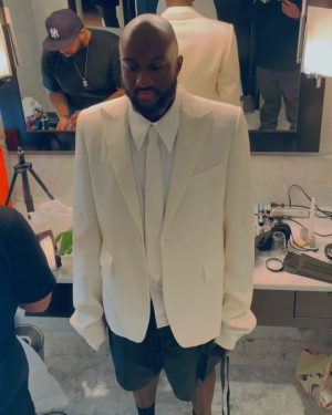 Virgil Abloh Instagram - it’s the thought process for me… “A FORMALITY” series of tailoring experiments series 2 ~ 𝓛𝓸𝓾𝓲𝓼 𝓥𝓾𝓲𝓽𝓽𝓸𝓷 men’s 2nd floor atelier ~ @charliedovesnyc guest fine artist with the finishing details iterating on the MET theme of my Americana.