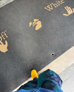 Virgil Abloh Instagram - worked a quick morning shift at @off___white__paris. first of many featured designers from my personal circle of designers, coordinating rare items for Paris. laid out today, @cactusplantfleamarket, @jjjjound and @postarchivefaction… more & more rare designers to come over time, never a prior announcement until items arrive.

also my knee-jerk habit of drawing on shoes. random gems hidden in shelves. bonjour.