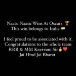 Vishal Mishra Instagram - This win at #oscars is for India & Our Culture 🇮🇳 Congratulations team #RRR , Jai Hind 🙏🏽❤️