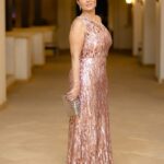 Wafaa Amer Instagram - Glowing in a Shimmery sequins embellished Roman Style dress from the New @pronovias 2020 Collection exclusively by @figegypt . A perfect and elegant Red carpet look Photo 📸:@bassam_ramadan_photography