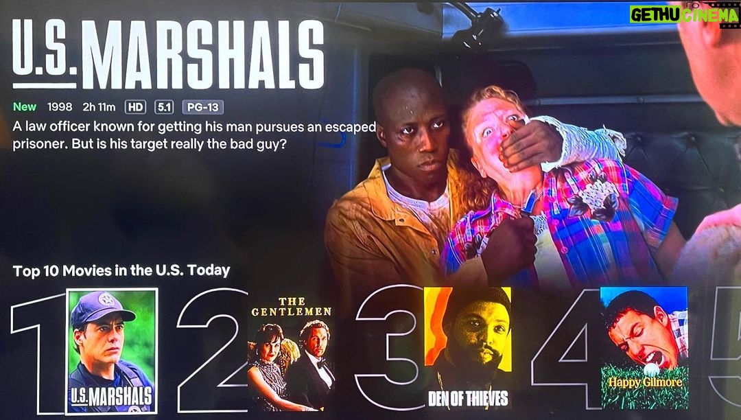 Wesley Snipes Instagram - U.S. Marshals #1 in the US today! Niceeeeee! #netflix
