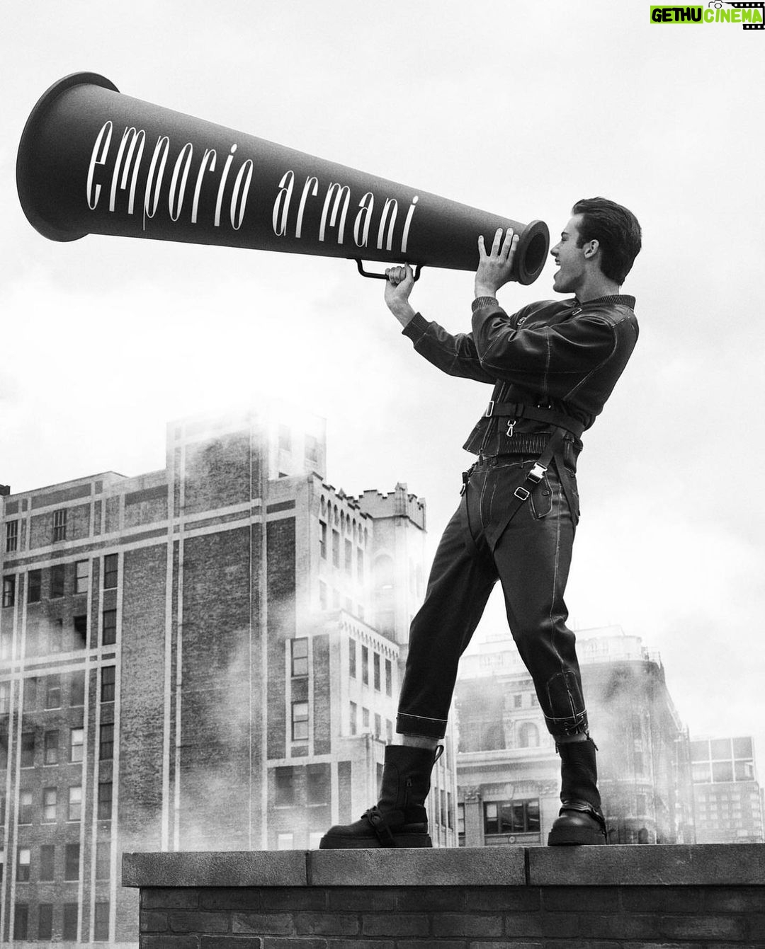 William Franklyn-Miller Instagram - Excited to be a part of @emporioarmani Fall Winter 2023-24 Collection captured by Gregory Harris. Screaming "Emporio Armani" in New York.