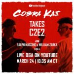 William Zabka Instagram - Tomorrow! Sunday 24th — @ralph_macchio and I will be @C2E2 for a live stream panel and Q&A on the main stage — u can watch on the #CobraKai YouTube channel. Follow @cobrakaiseries to follow the action! #TeamCobraKai #Season2