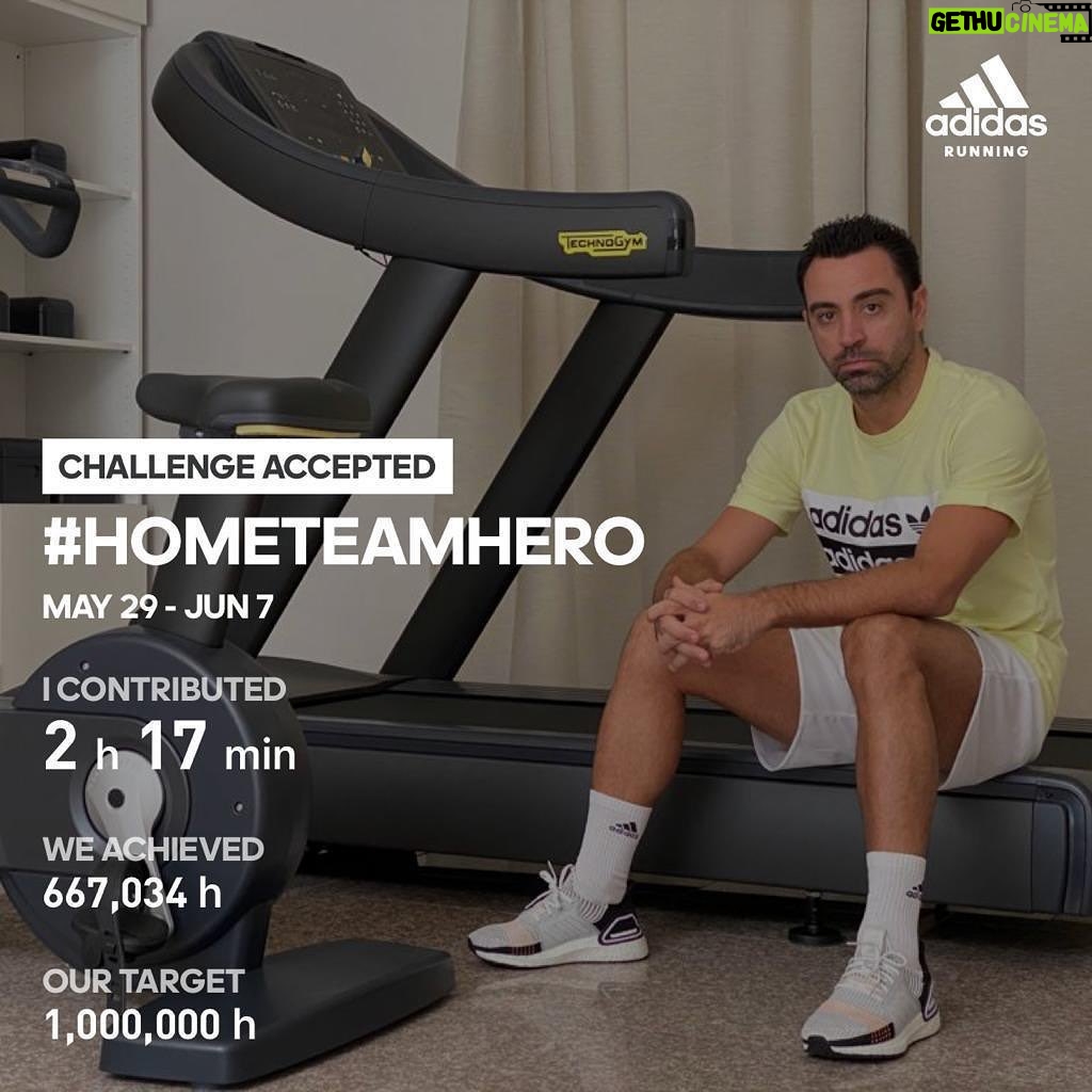 Xavi Hernández Instagram - El repte #hometeamhero està en marxa! Aquest és l’últim relleu de donacions per tornar tota l’ajuda a tots aquells que no han deixat de treballar per nosaltres 🙏 @adidas donarà $1 al #FondoCOVID19 per cada hora d’exercici realitzat en les apps d’adidas running o training, fins a 1 milió d’hores. Cada minut compta! Desacarrega’t l’app d’adidas running i uneix-te amb mi al repte! Link a la bio. ___ ¡El reto #hometeamhero está en marcha! Este es el último relevo de donaciones para devolver la ayuda a todos aquellos que no han dejado de trabajar para nosotros 🙏 @adidas donará $1 al #FondoCOVID19 por cada 1 hora de ejercicio realizado en las aplicaciones adidas running o trianing, hasta 1 millón de horas. ¡Cada minuto cuenta, descarga la aplicación de adidas running y únete conmigo al desafío ahora! Link en bio. ___ The #hometeamhero challenge is underway! This is the ultimate donation relay to help give back to those that have not stopped working for us 🙏 @adidas will donate $1 to the #Covid19Fund for every 1 hour of exercise tracked in the adidas running or training apps, up to 1 million hours! Every active minute counts, download the adidas running app and join the challenge with me now! Link in bio #hometeamhero #hometeam #createdwithadidas @adidas
