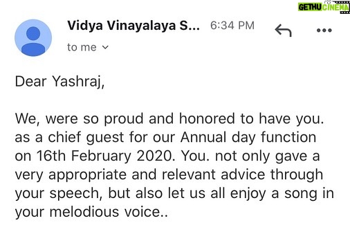 Yashraj Mukhate Instagram - So this happened last week. It was an honour to be there at the 30th Annual Function of Vidya Vinayalaya School. Really enjoyed the wonderful performances by all the students. Also,was deeply touched by their warmth and hospitality during the visit. Hyderabad has always been nice to me!♥️ #goodtimes #vidyavinayalaya