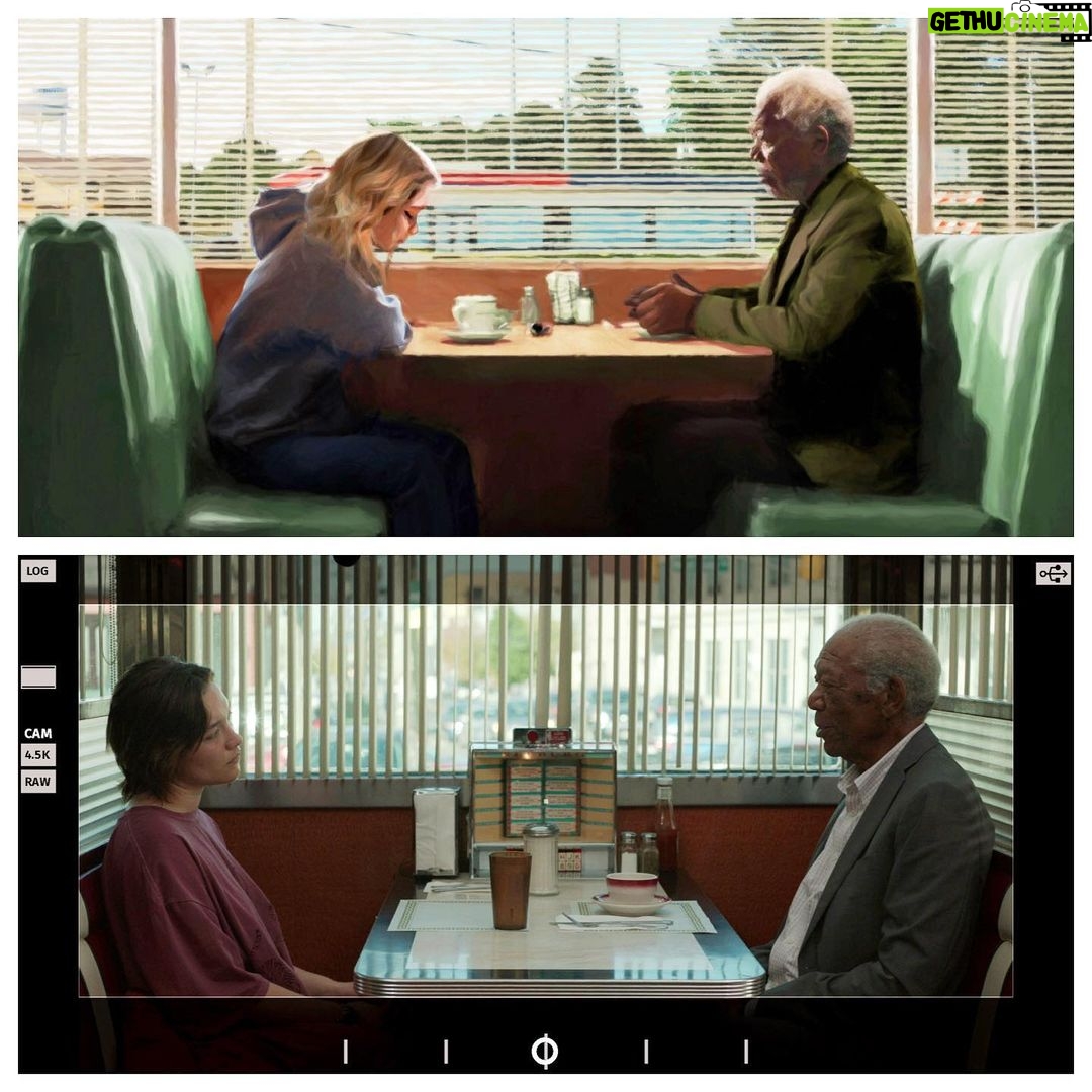 Zach Braff Instagram - I had the brilliant concept artist Joanna Bush draw a few key frames of the film in preproduction. Above is her art and below is the actual frame off of the monitor on set. I’m so grateful to all the artists and crew that helped me realize “A Good Person”.