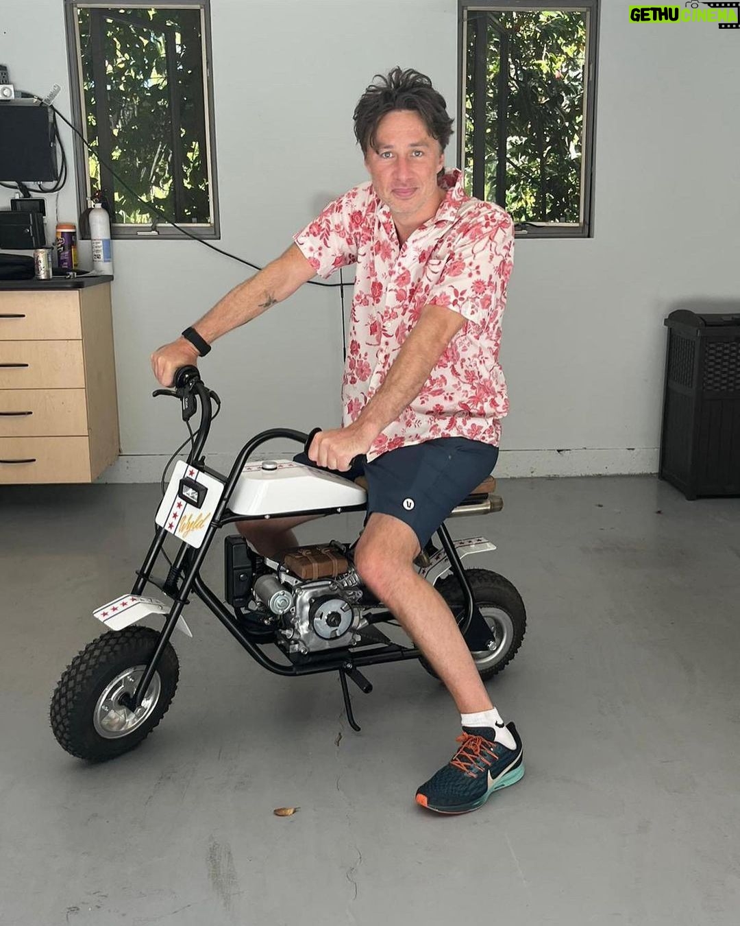 Zach Braff Instagram - I’ve held onto my childhood mini- bike my whole life hoping I could one day have someone restore it. One day I summoned the courage and asked the folks at @wyldgarage if they’d consider taking on the project. It was an enthusiastic “Absolutely!” The theme for the original bike was “Evil Knievil.” These guys and gals took that theme and ran with it. I am so blown away by what they did. Now she sits in my livingroom as a work of art. Please scroll through the pics to see what they did, and what they started with! Thank you so much to: @wyldgarage @nizjames @justinwadeorton @pbandj_all_day