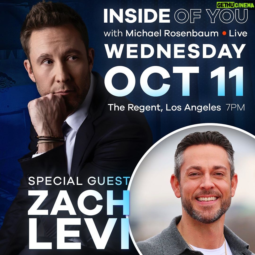 Zachary Levi Instagram - In ONE WEEK I will be LIVE at @regenttheaterla with special guest Zachary Levi. โฐ October 11 7pm PST ๐ The Regent Theatre DTLA ๐ซ InsideOfYouLive.com Or ๐link in my bio ๐Just a few tickets remain! Hope to see ya there! #insideofyoupodcast #liveevent #michaelrosenbaum #zacharylevi #theregent The Regent Theater, DTLA