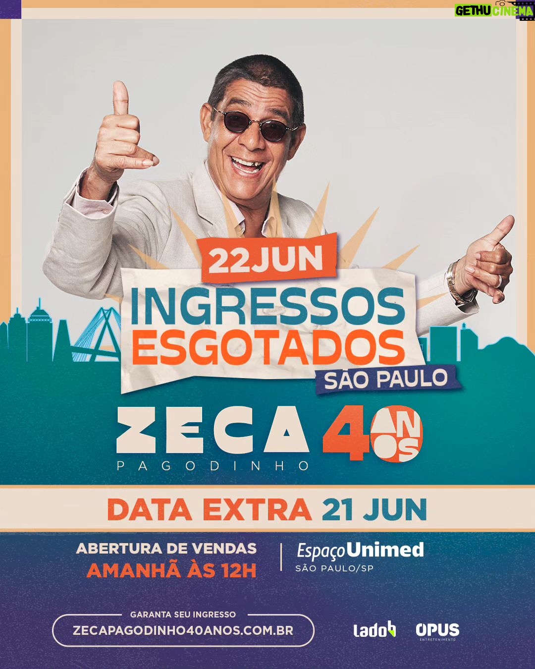 Zeca Pagodinho Instagram - 🚨 ESGOTOU 🚨 Vocês foram rápidos demais e em apenas 48h esgotaram os ingressos para o show do Zeca em São Paulo, no @espacounimed! 💛 Mas se você não aceita ficar de fora dessa grande festa, prepare-se: VAI TER DATA EXTRA!!! ➡ AMANHÃ (24), quarta-feira, 12h, iniciam as vendas de ingressos para a data extra em zecapagodinho40anos.com.br 📌 DATA EXTRA -SÃO PAULO: 21/06 | Espaço Unimed #Zeca40anos #ZecaPagodinho40Anos