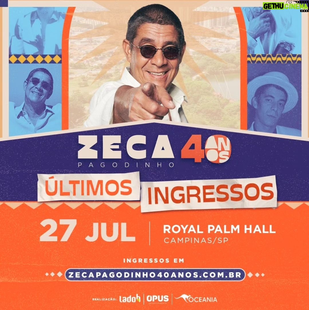 Zeca Pagodinho Instagram - ⚠️ Atenção, Campinas/SP! ⚠️ ÚLTIMOS INGRESSOS pro show #ZecaPagodinho40Anos na cidade em 27 de julho!!! Avisa pra geral, pois quem avisa amigo é! 😉 📢 Para não perder essa festa, é só correr pro site ZecaPagodinho40anos.com.br e garantir seu lugar! Vai ser bom demais! 🎉🥁