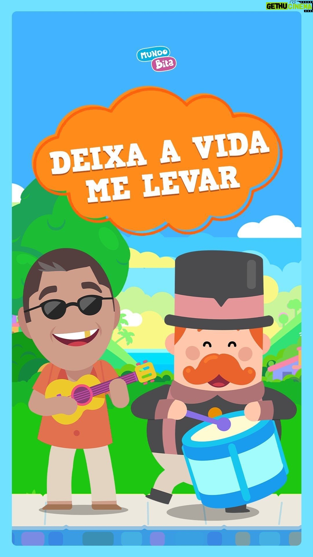 Zeca Pagodinho Instagram - “Deixa a vida me levar” (Serginho Meriti / Eri do Cais), um clássico lançado por Zeca Pagodinho, é o mais novo lançamento da Rádio Bita! O clipe já está no YouTube e a música em todas as plataformas digitais. Corre pra ver, ouvir e brincar com a criançada! ▶️ Links nos stories #mundobita #zecapagodinho #estreia #samba #PraTodosVerem Vídeo ilustrado com trecho do novo clipe do Mundo Bita “Deixa a vida me levar”. Na parte superior, em um fundo no formato de nuvem na cor laranja, há o texto “novo vídeo”.