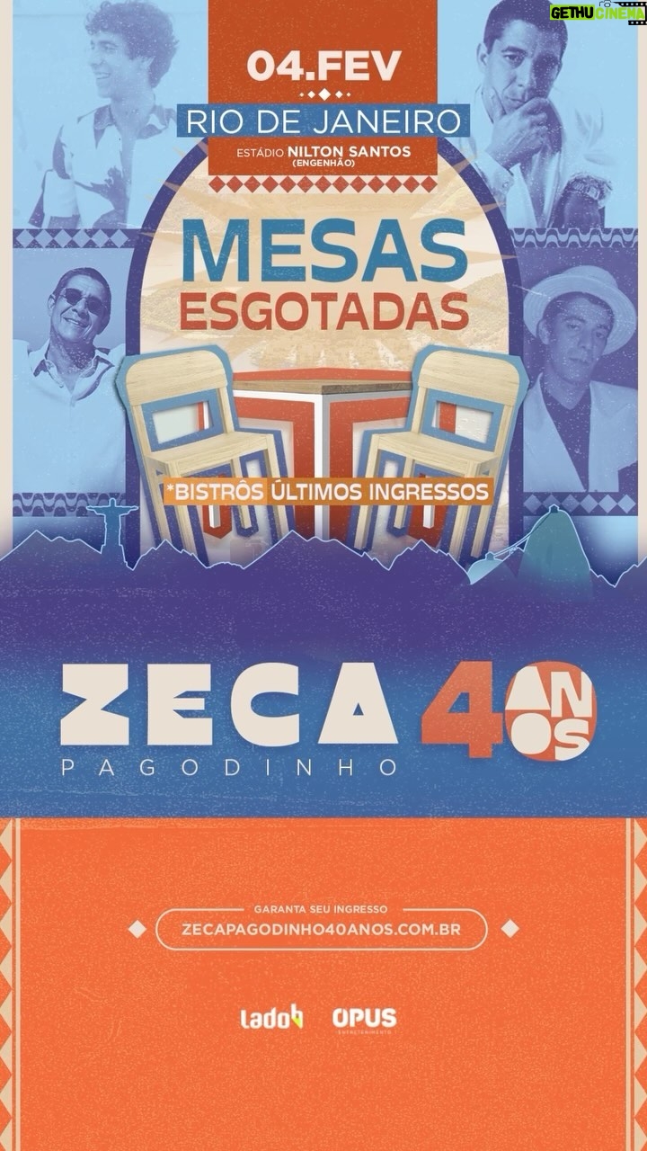 Zeca Pagodinho Instagram - UM ESTÁDIO CHEIO PRA CELEBRAR A CARREIRA DO ZECA PAGODINHO! 🤩💛 O setor de Mesas já está ESGOTADO e o setor de Bistrôs já está quase chegando ao fim! Venha fazer parte desse dia tão especial: 40 anos de carreira, aniversário do Zeca, convidados especiais e gravação de DVD. Ingressos em zecapagodinho40anos.com.br