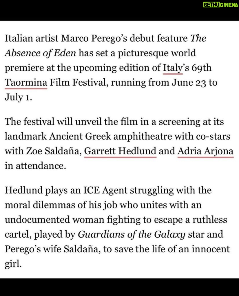 Zoe Saldaña Instagram - Proud to have our movie debuting at the Taormina Film Festival. Let’s go Marco!