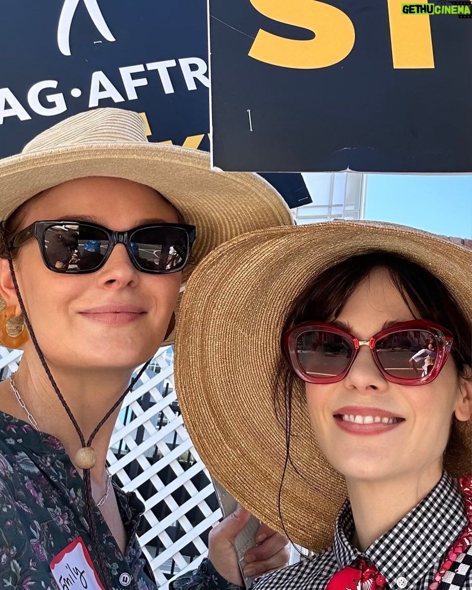 Zooey Deschanel Instagram - Picketing with my sister! Yep, we’re still on strike. Supporting fair wages and more with @sagaftra #sagaftrastrong