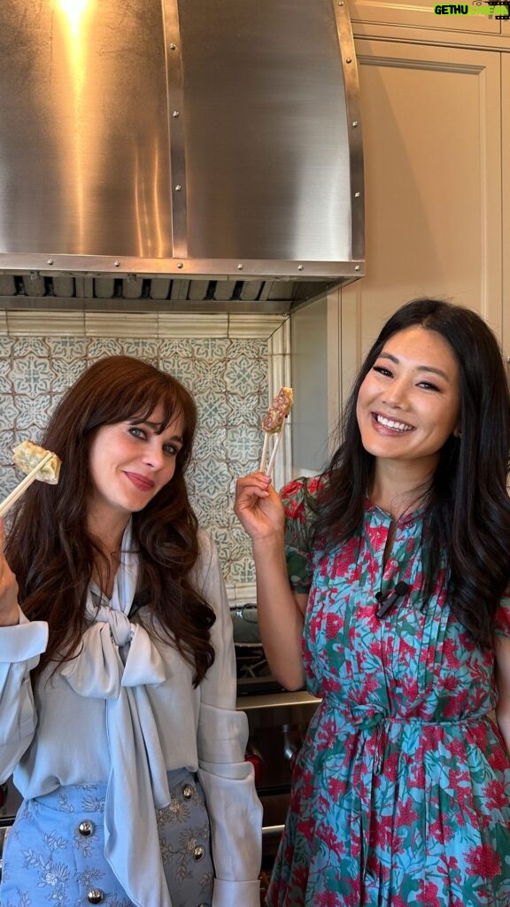 Zooey Deschanel Instagram - Welcome to another installment of Cooking With Zooey and Crystal: Dumpling Edition 🥟