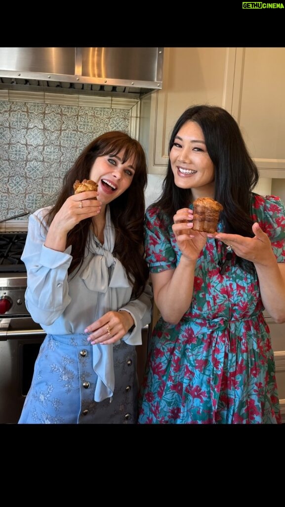 Zooey Deschanel Instagram - Welcome to the first installment of Cooking With Zooey and Crystal! What should we make next? The popovers have all mysteriously disappeared 🫣✨