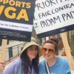 Zooey Deschanel Instagram - We ❤️ our writers! Showed up today to support our friends in the WGA (and also bring them pie bites). They are the yin to our yang and we are nothing without them! (Thanks to our pal @drlawyercop for showing us the ropes of picketing!)