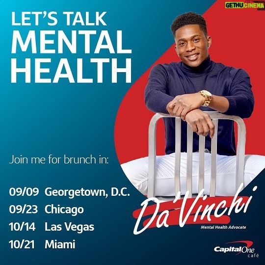 da'Vinchi Instagram - What's up family! Can’t wait for brunch at the Capital One Café #capitalonepartner where we will be having a conversation surrounding mental health and wellness. This is a series kicking off at the Georgetown Café on 9/9. Link in bio to RSVP. Georgetown is sold out already but Chicago, Vegas and Miami are still open. Peace!