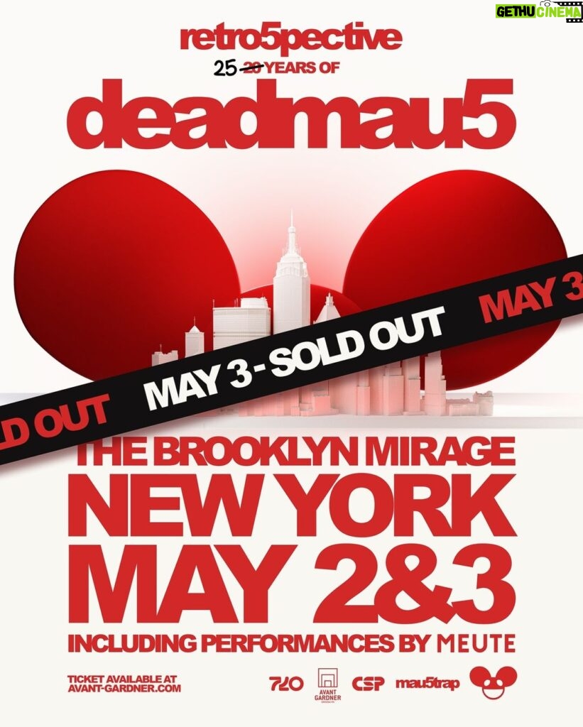 deadmau5 Instagram - NY horde! may 3rd #retro5pective show at @brooklynmirage is SOLD OUT!! grab remaining tix + VIP packages for may 2nd now via link in bio :P The Brooklyn Mirage