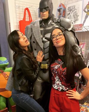 Aimee Garcia Instagram - HAPPY BIRTHDAY to the smartest, biggest-hearted, talented (and snarkiest 🖤) woman I know @theajmendez You are a one-of-kind and I’m lucky to have such a fierce, loyal, scrappy fighter & fellow nerdy Latina by my side. So glad you were born. The world is better because you’re in it 🖤 Love ya girl 🎂🎉🎈(PS. Batman looks a little pissed w us 😬)