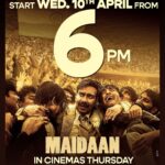 Ajay Devgn Instagram - Mark your calendars! #Maidaan release across cinemas in India on 10th April, with special previews starting 6pm onwards. Full scale release to follow on the Eid holiday on 11th April. 🇮🇳⚽️ Reserve your seats now! (Link in bio) #MaidaanInIMAX #MaidaanOnEid @pillumani @gajrajrao @boney.kapoor @zeestudiosofficial @iamitrsharma @arrahman @manojmuntashir @bayviewprojectsllp @freshlimefilms @joysengupta04 @akashaagaya @saregama_official