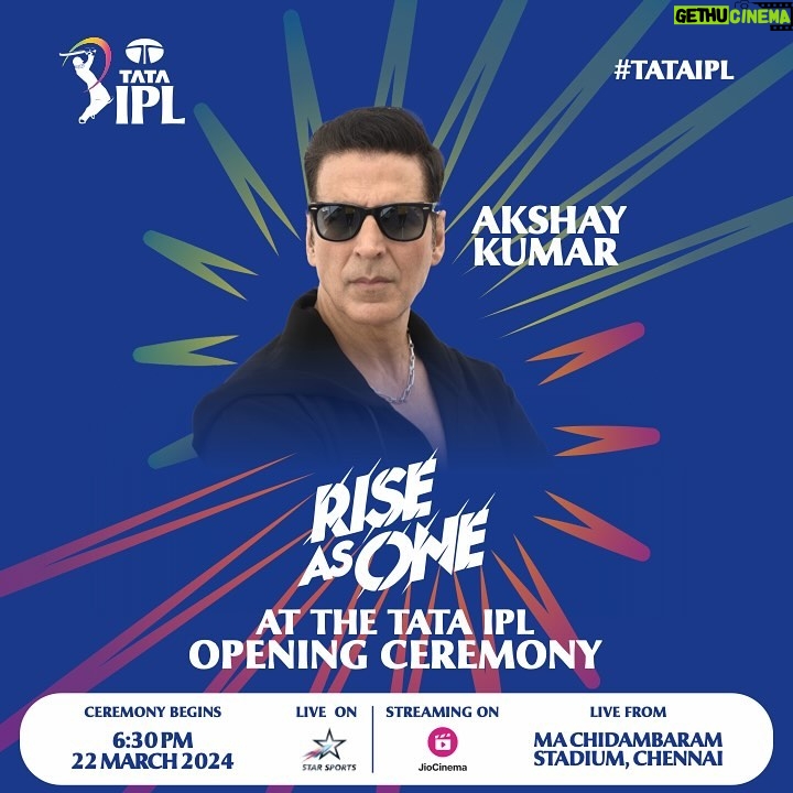 Akshay Kumar Instagram - The stage is set, the lights are bright, and the stars are ready to shine at the #TATAIPL 2024 Opening Ceremony! 🎉🥳 Get ready for an unforgettable fusion of cricket and entertainment ft. a stellar lineup! ✨ 🗓22nd March ⏰6:30 PM onwards