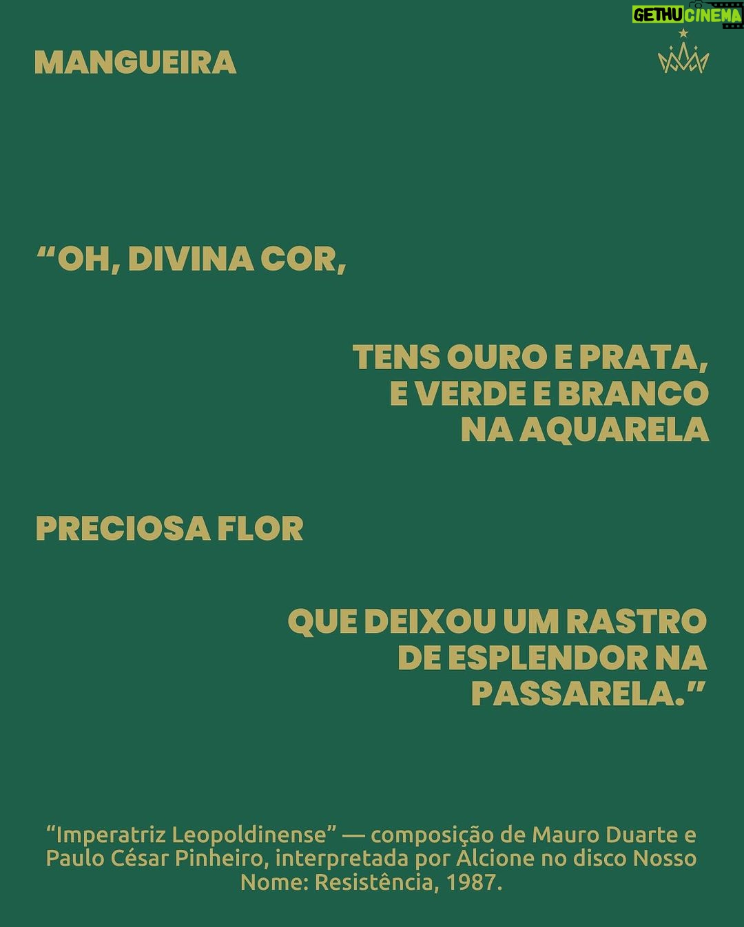 Alcione Instagram - Alcione + Carnaval: uma história de amor que a Verde e Rosa vai contar, cantar e encantar! 𤩠A ala āNobre Exaltação aos Sambasā propƵe alianƧas entre a paixĆ£o de Marrom pelo carnaval carioca e o respeito e dignidade que a Mangueira tem ao exaltar seus conterrĆ¢neos de desfiles: muitos anos de competição e trajetórias que compartilham o suor e dedicação entre todas as agremiaƧƵes. Arrasta pro lado e vem entender mais sobre a relação entre a nossa rainha @alcioneamarrom e seu eterno carinho (mais que recĆproco) pelas agremiaƧƵes. š Texto/Imagem/Reprodução: Site Oficial da Mangueira / Discogs / Letras.com #Mangueira #Alcione #ANegraVozdoAmanhĆ£ Estação Primeira de Mangueira
