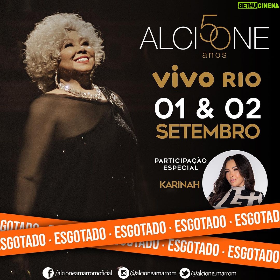 Alcione Instagram - Valeu, Rio de Janeiro!!!! Logo mais à noite, a Marrom sobe ao palco do @vivoriorj para o primeiro de dois shows com lotação máxima desde Julho! Participação da maravilhosa @karinah! (Equipe) 01/09 Vivo Rio | Rio de Janeiro/RJ (Esgotado) 02/09 Vivo Rio | Rio de Janeiro/RJ (Esgotado) 08/09 Praça Maria Aragão | São Luís/MA 09/09 AIPERJ | Itaboraí/RJ 15/09 Parque Solon de Lucena | João Pessoa/PB 16/09 Farma Conde Arena | São José dos Campos/ SP 23/09 Corporativo | Brasília/DF 30/09 Festival Mormaço | Boa Vista/RR
