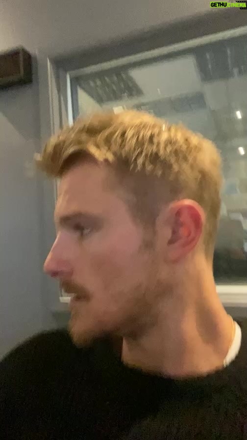 Alexander Ludwig Instagram - Live at hot country 93.9 #highway99 #countryscountrywide on a mission to make country fans out of you all 🤣