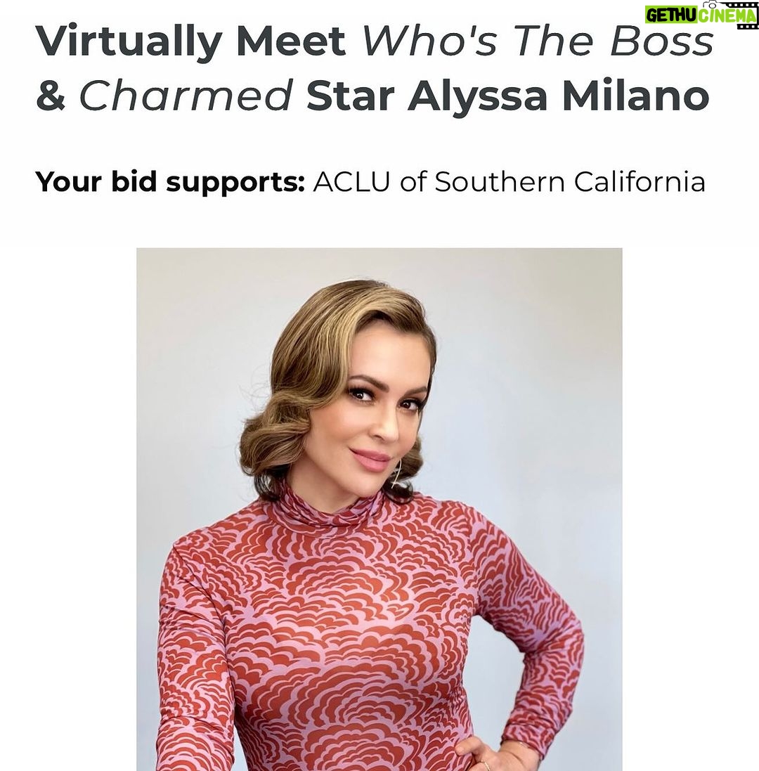 Alyssa Milano Instagram - I am proud to support @ACLU_SoCal celebrating 100 years of work protecting civil rights & liberties by offering the chance to visit with the winner of this auction over Zoom. Bid by 12/21 am @CharityBuzz https://aclusocal.co/alyssamilano23 (link in bio)