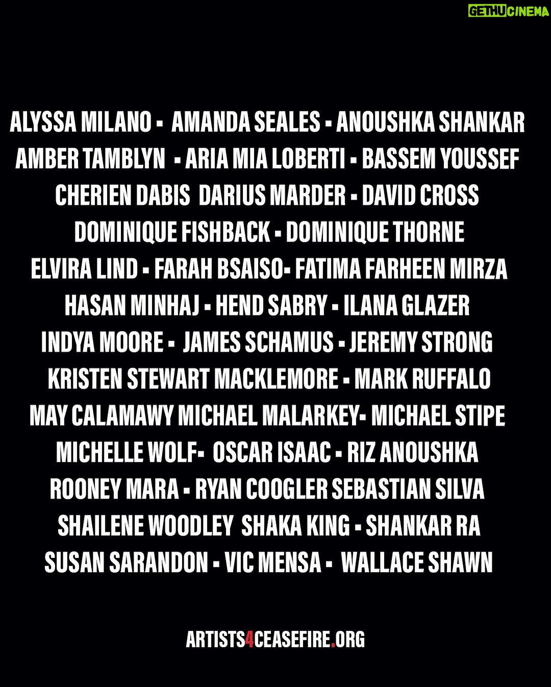 Alyssa Milano Instagram - Dear President Biden, We come together as artists and advocates, but most importantly as human beings witnessing the devastating loss of lives and unfolding horrors in Israel and Palestine. We ask that, as President of the United States, you call for an immediate de-escalation and ceasefire in Gaza and Israel before another life is lost. More than 4,000 people have been killed in the last week and a half - a number any person of conscience knows is catastrophic. We believe all life is sacred, no matter faith or ethnicity and we condemn the killing of Palestinian and Israeli civilians. We urge your administration, and all world leaders, to honor all of the lives in the Holy Land and call for and facilitate a ceasefire without delay - an end to the bombing of Gaza, and the safe release of hostages. Half of Gaza’s two million residents are children, and more than two thirds are refugees and their descendants being forced to flee their homes. Humanitarian aid must be allowed to reach them. Beyond our pain and mourning for all of the people there and their loved ones around the world we are motivated by an unbending will to stand for our common humanity. We stand for freedom, justice, dignity and peace for all people - and a deep desire to stop more bloodshed. We refuse to tell future generations the story of our silence, that we stood by and did nothing. Sincerely, (Scroll for signatories)