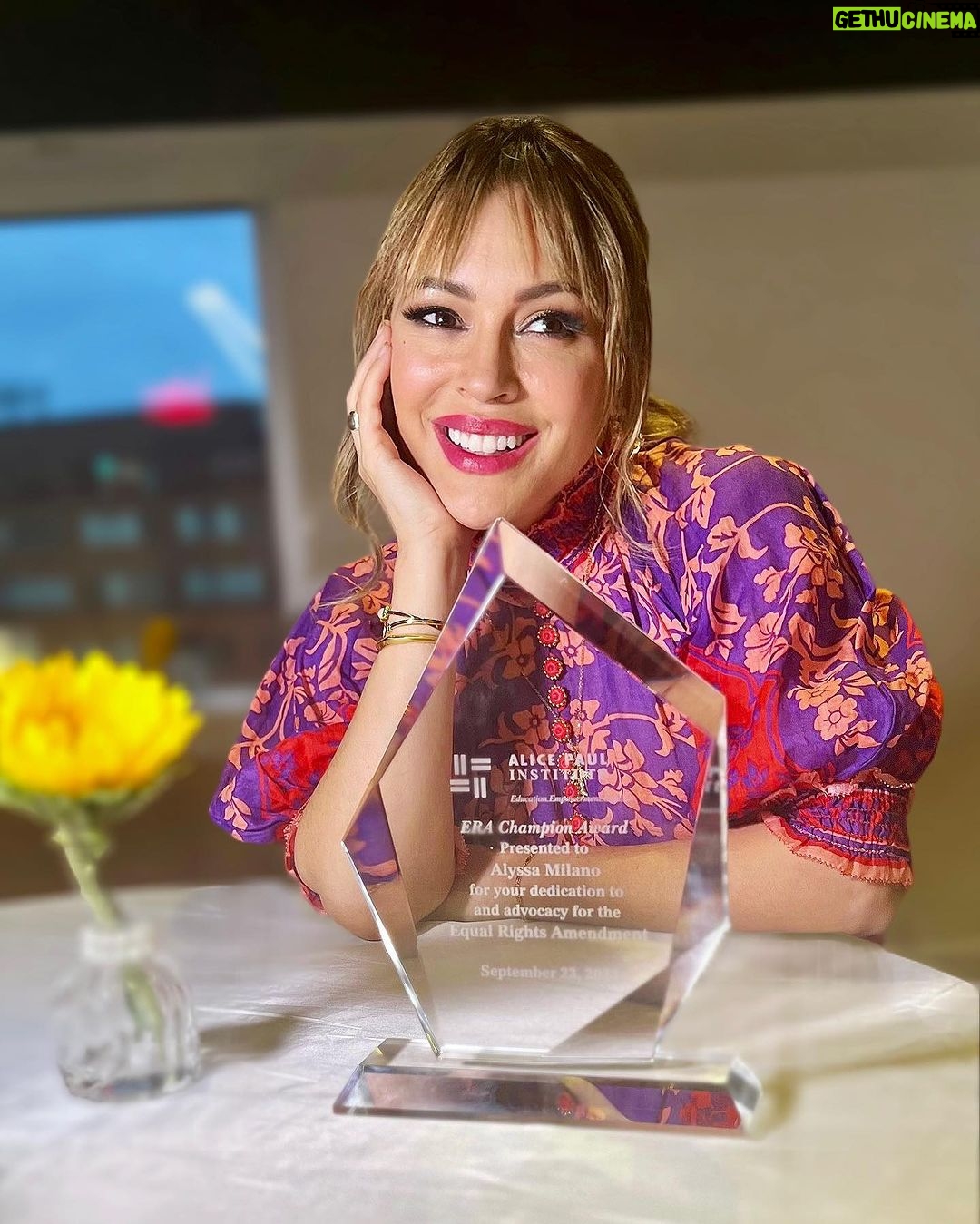 Alyssa Milano Instagram - Credits for the Alice Paul Institute Champion Award Ceremony: Dress: @zimmermann Shoes and belt: @Gucci Jewelry: @aweinspired Styling: @theclosetfiles Hair: @stylemakerkim Make up: me using @iliabeauty @ilmakiage @lancomeofficial @loveseen Face products: @correctiveskin Treatment: TriLift by @lumenis.aesthetics Location: @hotelzena Hotel Zena