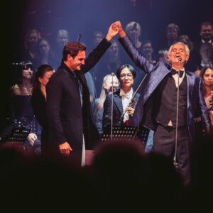 Andrea Bocelli Instagram - A myth on and off the court. A master whose control and dexterity inspire wonder, defying the humanly possible, with a loyalty and a sensitivity that the world glimpses both in the many legendary finals and in the many humanitarian endeavors that see him come out on top regularly – with the latter being the most important, because they aim to make everyone, and life itself, the winner.

When I picture Roger Federer, I imagine him offering a handshake and an earnest smile to his opponent after a match. This intense, authentic gesture reveals the greatness of a modern hero, a shining example for us all.

I myself had the privilege of shaking his hand on stage in Zurich. It was a true honor to dedicate my last song, one of opera’s best-known victory anthems, to him. It was an even greater honor to stand beside him and share the intense emotion of the moment before releasing the intensity with a hug that I have borne in my heart since that evening.

@rogerfederer