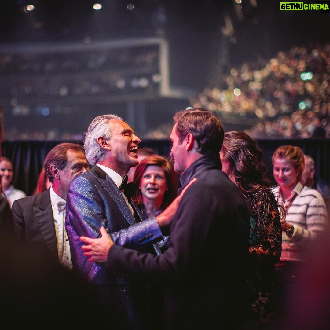 Andrea Bocelli - 79.6K Likes - A myth on and off the court. A master whose control and dexterity inspire wonder, defying the humanly possible, with a loyalty and a sensitivity that the world glimpses both in the many legendary finals and in the many humanitarian endeavors that see him come out on top regularly – with the latter being the most important, because they aim to make everyone, and life itself, the winner.
When I picture Roger Federer, I imagine him offering a handshake and an earnest smile to his opponent after a match. This intense, authentic gesture reveals the greatness of a modern hero, a shining example for us all.
I myself had the privilege of shaking his hand on stage in Zurich. It was a true honor to dedicate my last song, one of opera’s best-known victory anthems, to him. It was an even greater honor to stand beside him and share the intense emotion of the moment before releasing the intensity with a hug that I have borne in my heart since that evening.
@rogerfederer