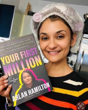 Anjali Bhimani Instagram - So happy that the first new book I’m reading in 2024 is Your First Million by @arlanwashere ! (I was so excited it came in the morning that I didn’t bother taking my rollers out for this picture) 

Arlan is such an extraordinary person with such a powerful story…but what I love the most about here (and what she imbues everything she does with) is caring about lifting up others. Talking with her last year on her podcast was such a joy (swipe to hear us talking about one of my favorite parts of her first book, and good advice for starting the year too!) and I can’t wait to see (and hear because I got the audiobook too) all of the wisdom she’s shared this time!

#authorlife #book #author #audiobook #podcast #yourfirstmillion #anjalibhimani #arlanhamilton
