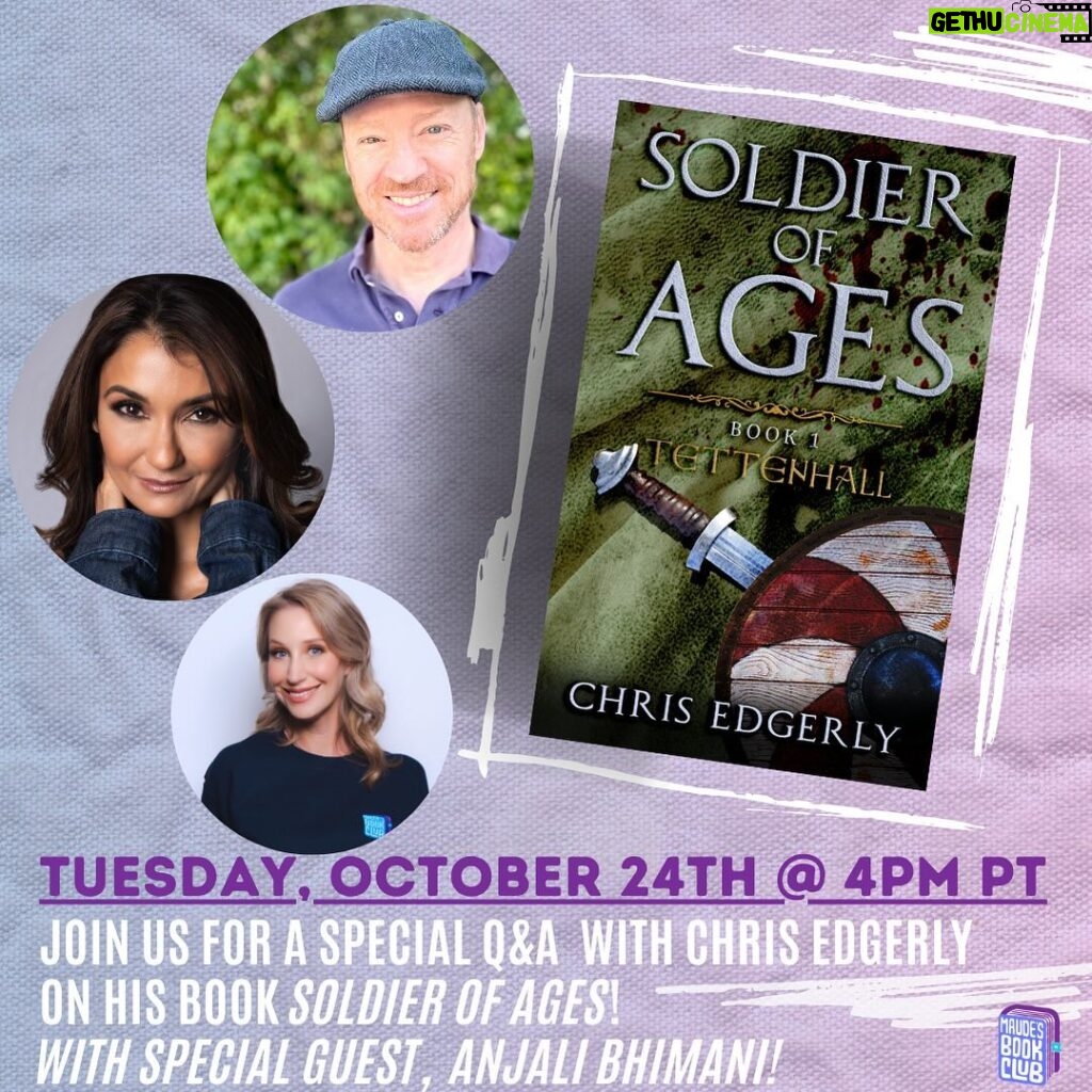 Anjali Bhimani Instagram - Looking forward to chatting with @maudesbookclub on Tuesday in honor of the Soldier of Ages - Book One: Tettenhall launch! @chris.edgerly has written a beautiful novel and I’m so proud to get to be a part of getting it out into the world. And any chance to talk books (or really anything) with @maudegarrett is a win. Join us Tuesday 10/24 on Twitch for launch day goodness for Soldier of Ages, and sign up at RoadtoIthaka.com/SOA before then to get notified when the book is launched along with info about giveaways and new Road to Ithaka Press news! See you Tuesday! #booklaunch #bookstagramcommunity #newbooks #newauthor #roadtoithaka #chrisedgerly #anjalibhimani #maudegarrett #publishing #bookclubsofinstagram