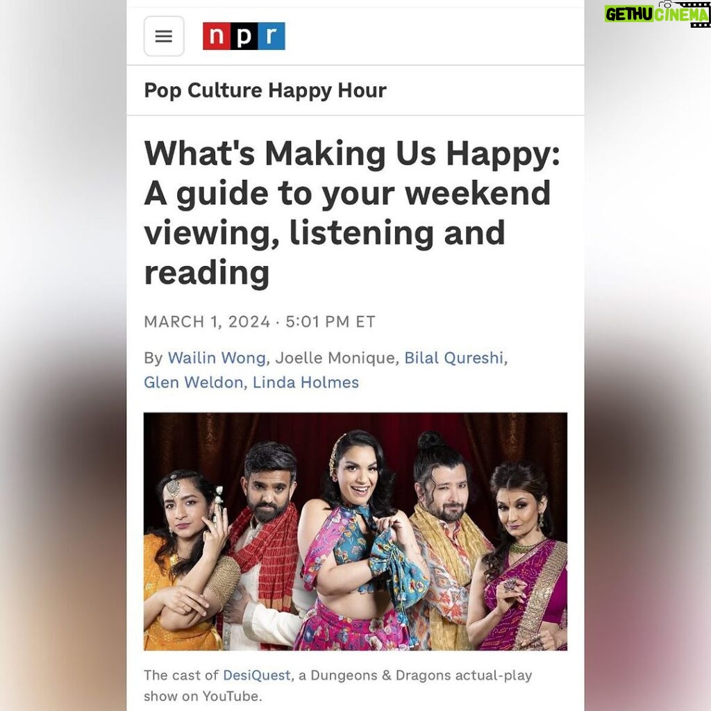 Anjali Bhimani Instagram - Why hello, @npr … thanks for inviting @desiquestshow to your party after coming to visit ours! Such fans of what you do and of #popculturehappyhour - and so happy you’re enjoying the show! Episodes 1-7 of DesiQuest are available now at www.Desiquest.com/watch - catch up on all the episodes before the epic finale airs soon! #ttrpg #dnd #dungeonsanddragons #desigirl #indianculture #indianactress #desiquest #anjalibhimani Los Angeles, California