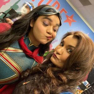 Anjali Bhimani Instagram - Celebrating this beautiful girl (and the whole Ms Marvel family) on this big opening weekend! Now that we are all allowed to shout from the rooftops about it, here’s to the entire team of The Marvels and may it be the most wonderful of opening weekends for you all! 

#imanvellani
@sanaamanat622 
bishakali
@saagarshaikh 
@mohankapur 
@zenobia_shroff 
@msmarvelofficial 
@marvelstudios 

#msmarvel #themarvels #marvelstudios #superheroes #captainmarvel #openingweekend