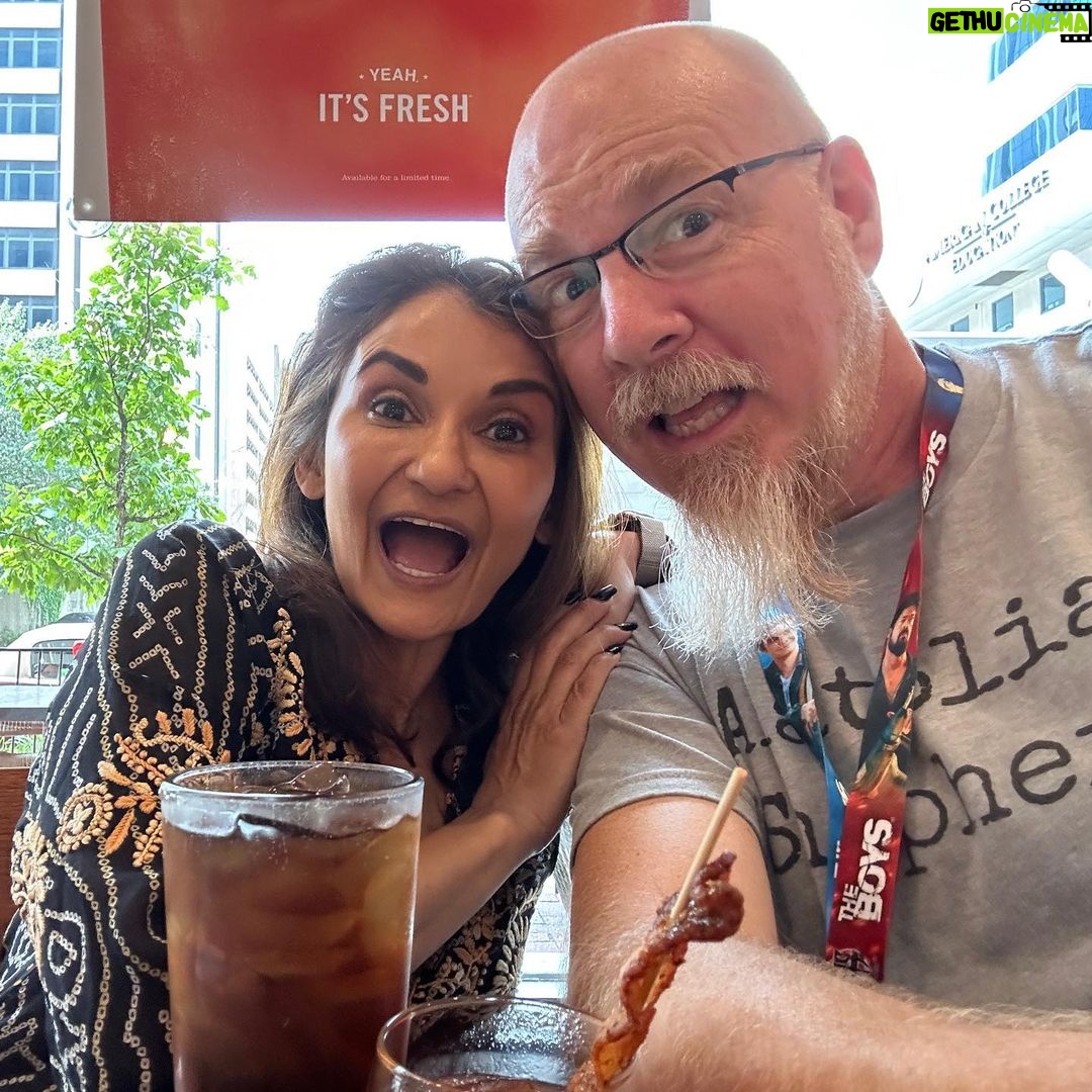 Anjali Bhimani Instagram - Awesome August Day 6 - Fond Reunions with Dear Friends! I am so so so grateful that life brings me to so many places that I get to reunite with dear friends all over the world, including this big, sweet fella who I’ve known for longer than I usually admit I’ve been alive. @greggessex I still have so many fond memories of our geekdom and goofiness together, of sharing art and wonder, and being in awe of your ability to figuring out pretty much ANYTHING works or is made. Here’s to catching up after far too many years, and here’s to life keeping you healthy and happy. Such an unexpected and wonderful joy to get to see you at @gen_con ! . . . . . #gamers #oldfriends #doglovers #northwestern #northwesternuniversity #wildcats #anjalibhimani #iamfunsize