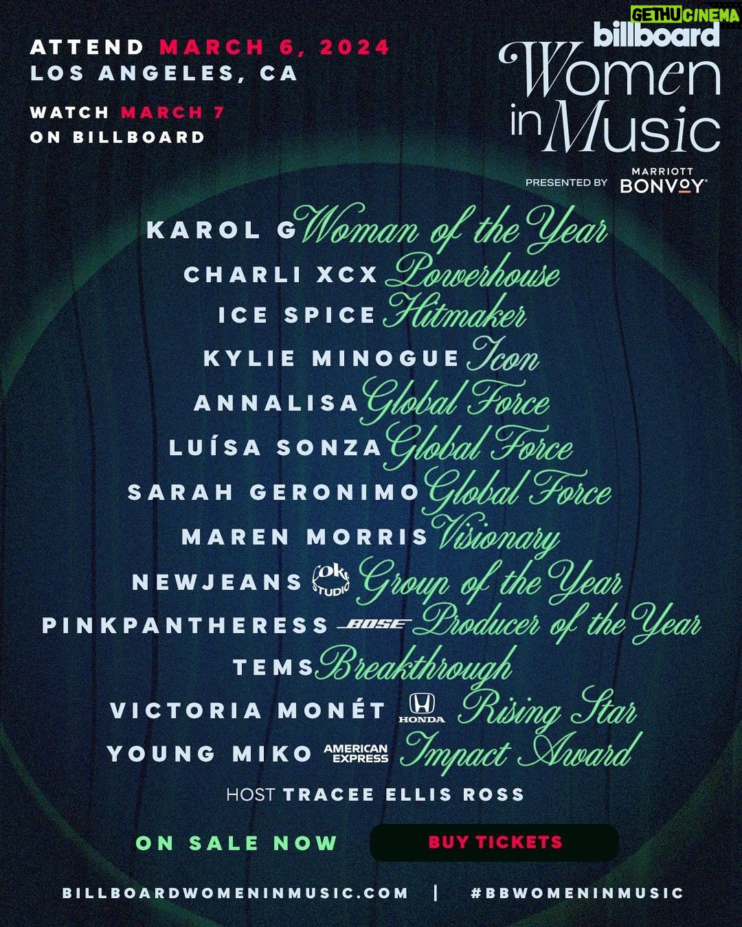 Annalisa Scarrone Instagram - @naliannalisa will be honored by @billboarditalia with the GLOBAL FORCE award at #BBWomenInMusic. ๐ฎ๐น๐ Get tickets to be there on March 6 at the link in bio. Canโt attend? Watch on March 7: BillboardWomenInMusic.com