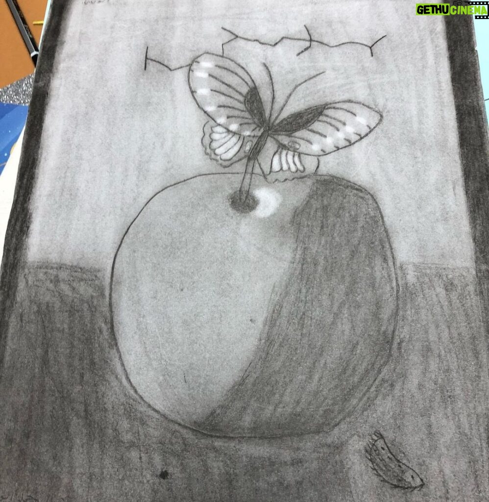 Annie Murphy Instagram - One of the many incredible programs offered at the Care center in Amman, is art therapy, which helps the kids talk about and process their trauma caused by war, displacement, and poverty. One of the methods they use is using shadows and grey-scale to represent the kids’ past, and after spending some time with the shadows, they begin to introduce colour and light to represent their present and future. . Diana, who is 12, knew I’d be coming to visit, and brought some of her artwork from home, which she very proudly showed me. After flipping through pages of anime, and hearts, and ice cream cones, I came across these two drawings that have been in my head for days. @carecanada