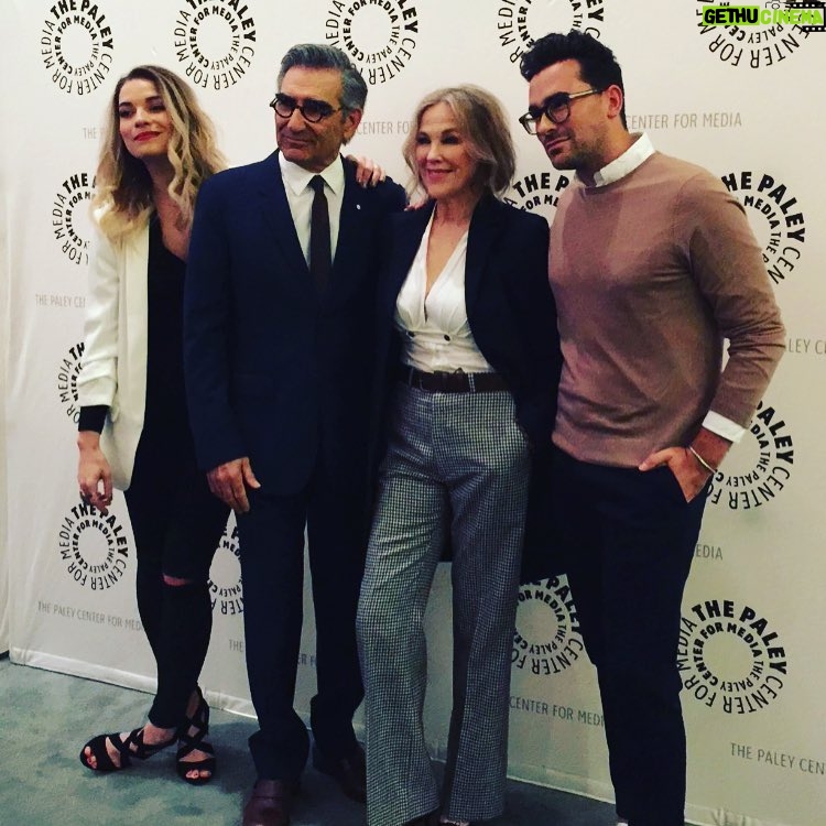 Annie Murphy Instagram - At @paleycenter with these dudes last night. A whole lot of fun, a medium lot of tomato sauce on my blazer. #schittscreek