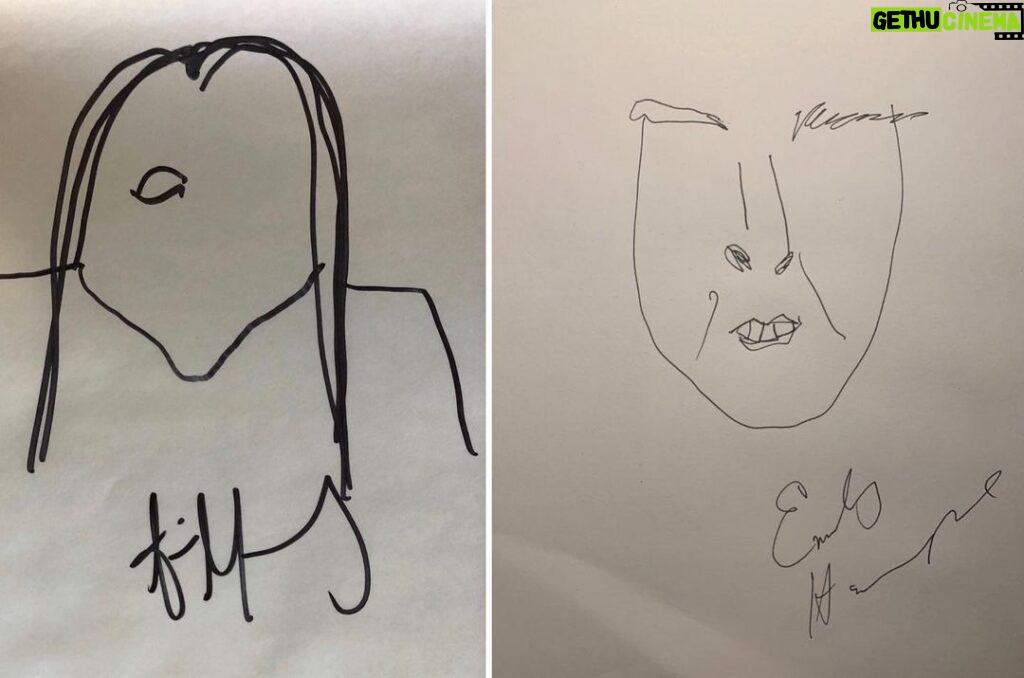 Annie Murphy Instagram - As you can see, @emilyhampshire and I lovingly etched one another - my drawing of Em clearly on the left and her drawing of me evidently on the right. When I look at her I see an exquisite Tommy Wiseau, and when she looks at me, she sees a beautiful feminine Polish grandfather, and by that I am comforted. We're going to be auctioning off these one of a kind pieces of high art, with proceeds going to The Actor's Fund. Link in bio.