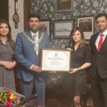 Armeena Khan Instagram - So humbled to receive this. Thank you Lord Wajid Khan @wajidkhanmep and Lady @anamkhan26 #certificateofoutstandingpublicservice. #alhdamdulilah #Burnley #townhall @feslkhan always by my side. ✨✨