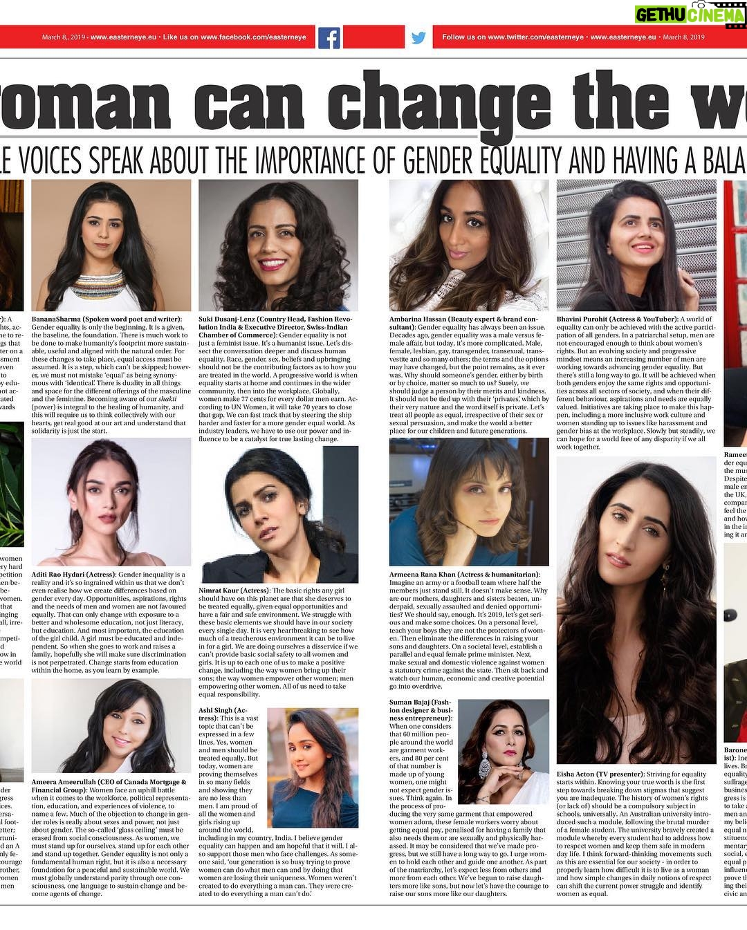 Armeena Khan Instagram - “A woman can change the world” as seen in this weeks #EasternEye #happyinternationalwomensday Keep shining my beautiful ladies 🦋🦋 @asjadnazir @aryfilmsofficial @ozmadness Photography by @ajchag Hair and Makeup by @shamaalisattar Hair Colour by @catherineboden