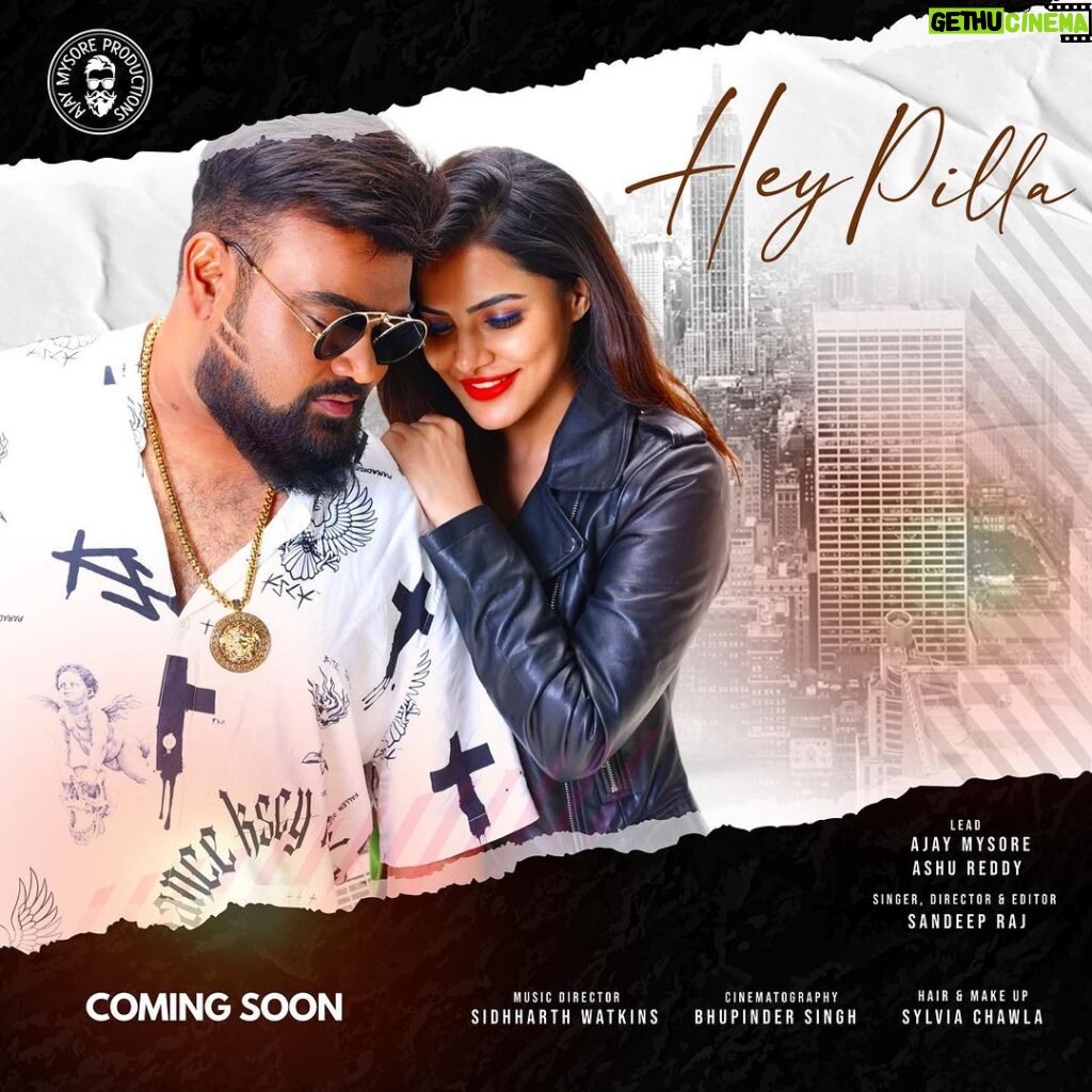 Ashu Reddy Instagram - Here comes the first look of #heypilla Starring @ashu_uuu @ajay.mysore_ with electrifying music by @siddharth_music with some rocking vocals by @sandeeprajfilms and beautifully captured by @pindah28 . Line producer @bharat.sagar.06 Muah @makeupbysylviac
