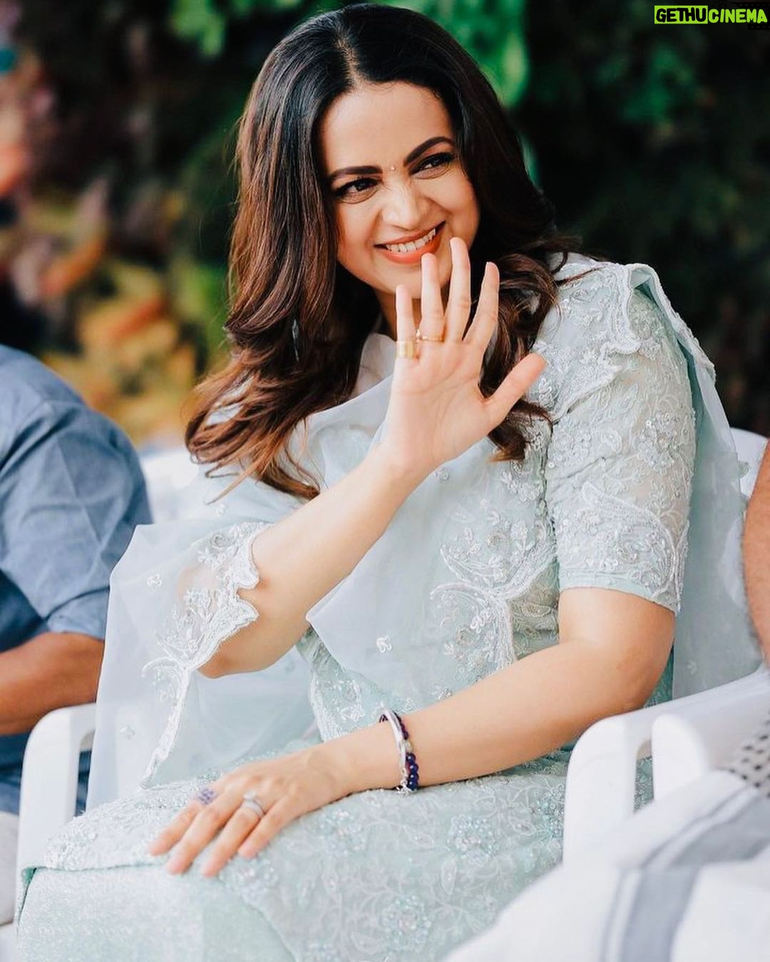 Bhavana Instagram - 🩵🩵🦋🩵🩵 Outfit @t.and.msignature 📸 @shabeerzyed_photography & @pranavraaaj Hair @jeenamakeupartist Stylist @sabarinathk_ Earrings @keyaa_by_kartika #Bhavana #BhavanaMenon #Mrsjune6