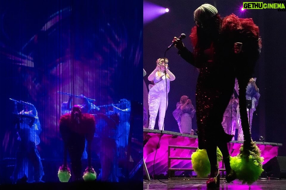 Björk Instagram - thanks for tonight zürich! musicians : @viibraflutes @bergurth @manudelagomusic @katiebuckleyharpist bjork dress @kevingermanier silver dress @coperni white bodysuit @hectos headpieces @james.t.merry musicians outfits @balmain hair @olivierschawalder @johnvialhair musicians hair @tomikono_wig makeup @isshehungry styling @eddagud photos @santiagraphy Zürich, Switzerland