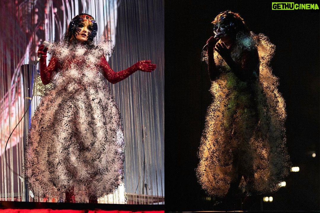 Björk Instagram - thanks for tonight Hamburg! musicians : @viibraflutes @bergurth @manudelagomusic @katiebuckleyharpist bjork outfit @noirkeininomiya headpieces @james.t.merry sphæra dress @irisvanherpen musicians outfits @balmain hair pieces @tomikono_wig makeup @isshehungry styling @eddagud photos @santiagraphy Hamburg, Germany