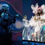 Björk Instagram - thanks for tonight kraków! musicians : @viibraflutes @bergurth @manudelagomusic @katiebuckleyharpist bjork outfit @maison_kimhekim headpieces @james.t.merry vinyl top @vaquera.nyc shoes @driesvannoten sphæra dress @irisvanherpen musicians outfits @balmain hair pieces @tomikono_wig makeup @isshehungry styling @eddagud photos @santiagraphy Kraków